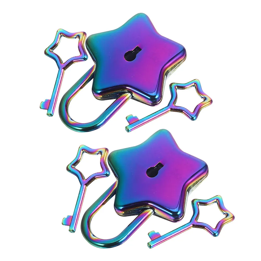 2Pcs Star Padlock Mini Cute Lock for Backpack Luggage Jewelry Box Purse Cabinet Suitcase Locker Security Key Padlock