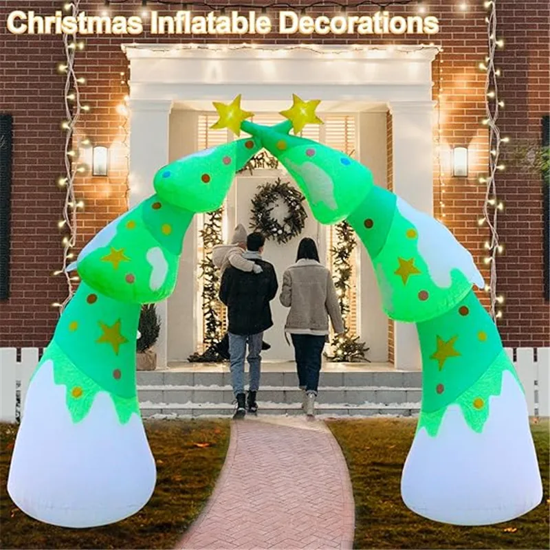 2.7m/9FT Christmas Decoration Inflatable Xmas Tree Arch Built-in LED Lights Indoor Outdoors Garden Party Scene Layout Ornament