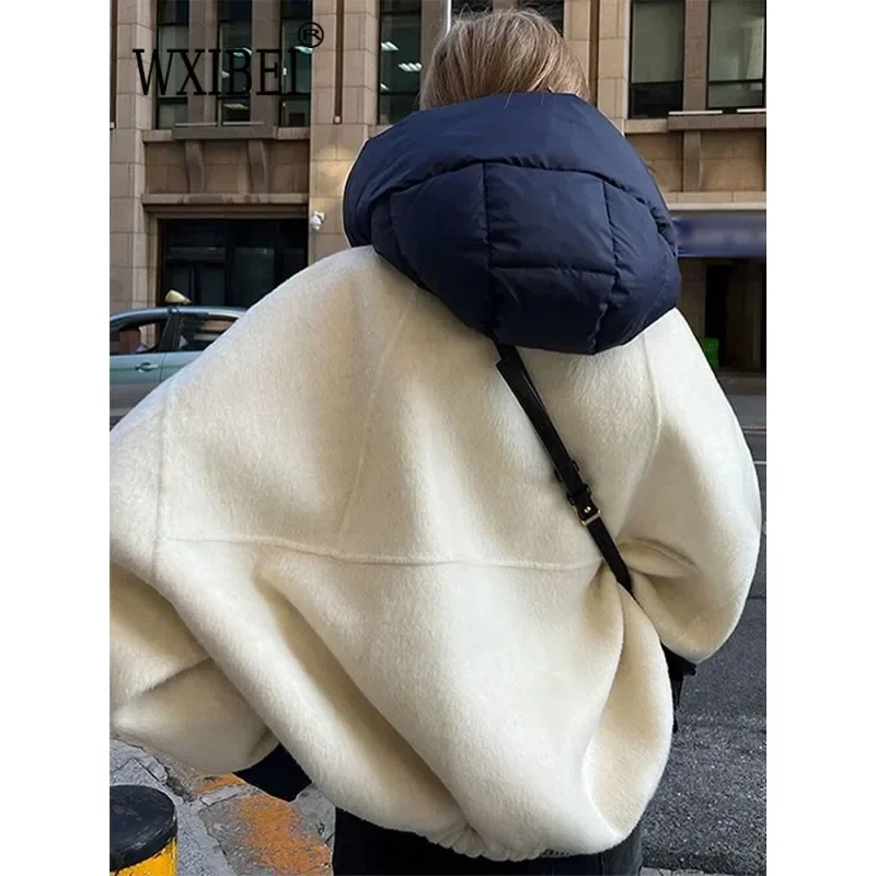 Zipper Panelled Women's Jackets With Hoodies Casual Drawstring Long Sleeved Jacket Female Autumn Winter Short Loose Outwear Tops