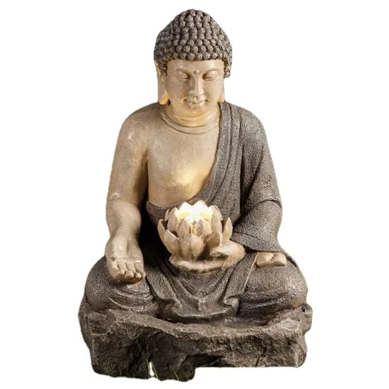 Meditation Garden Buddha Statue - Large outdoor statue with solar light, resin zen garden statue decorative sculpture
