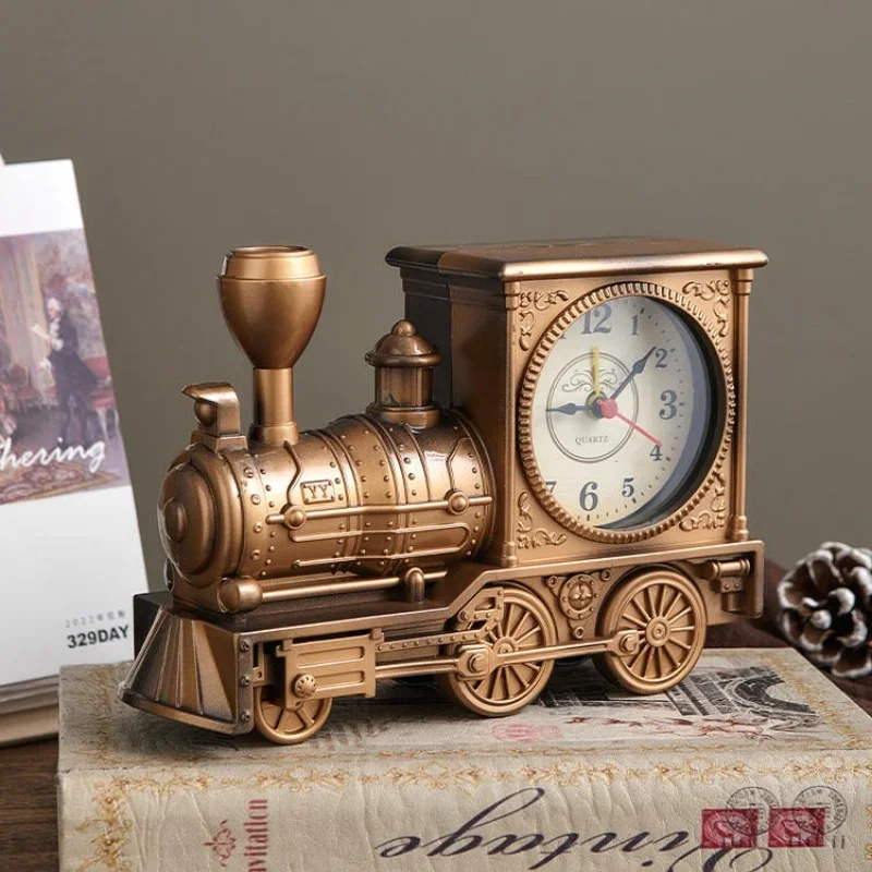Reloj de escritorio americano para dormitorio, modelo de tren Vintage, relojes de mesa para sala de estar