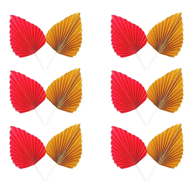 SSR 12Pcs Paper Palm Leaves Birthday Cake Toppers Fan Leave Willow Leaves Cake Decoration DIY Cake Insert Decorations L