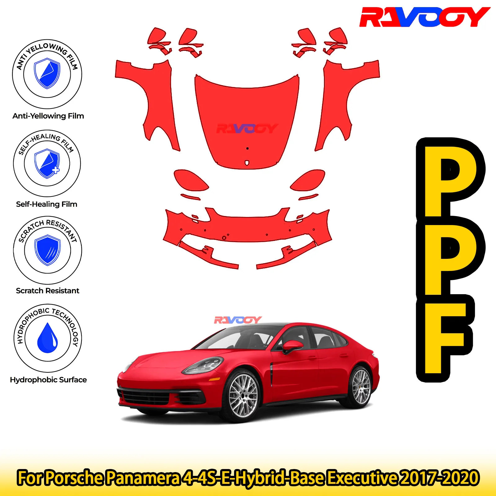 

For Porsche Panamera 4-4S-E-Hybrid-Base Executive 2017-2020 Glossy Matte Black Precut front PPF Kit Paint Protection Film