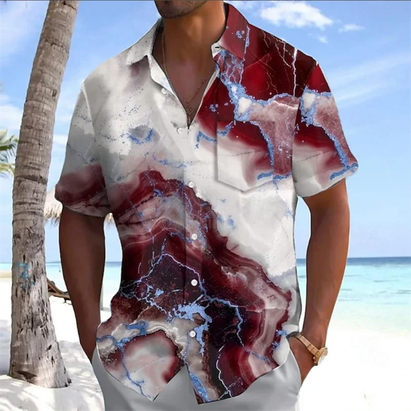 

New Men's New 3D Printed Pocket Short Sleeve Flap-Collar Shirt Hawaiian Casual Holiday Beach Shirt