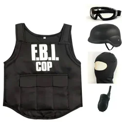 Kinderen Fbi Swat Pakken Cosplay Kleding Mini Kogelvrij Vest Helm Swat Pak Set Halloween Party Dress Up Verjaardagscadeau