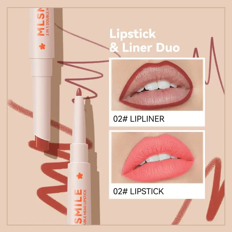 Lipliner En Lippenstift Combo Dubbel Eindigde 2 In 1 Make-Up Lippenstift Potlood Langdurige Lipliner Make-Up Cosmetica Schoonheidsverzorging Tool