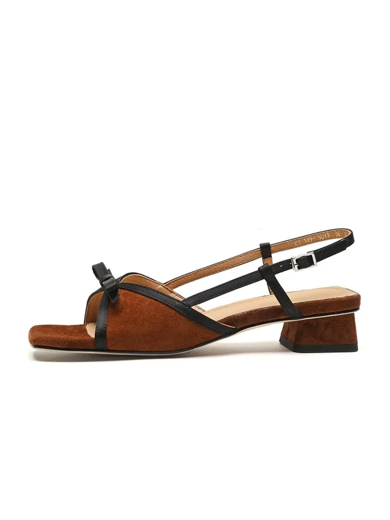 The new Thick heel sandals feature a unique, simple, and comfortable leather color blocking design