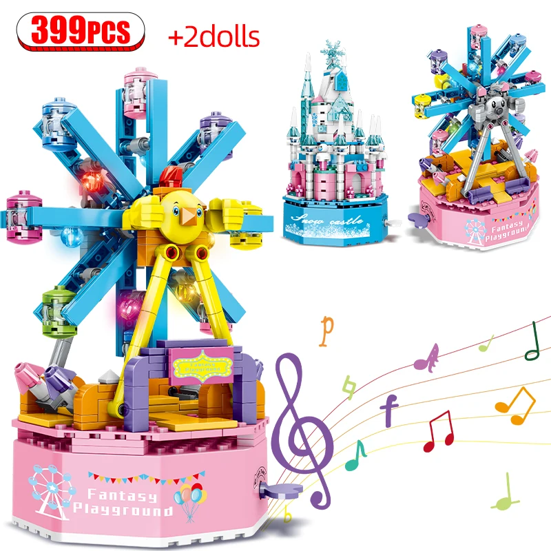 City Ferris LED Girl Wheel Music Box Building Blocks Friends Toys Light Ice Snow Girl Castle Princess House Bricks Toys Gifts