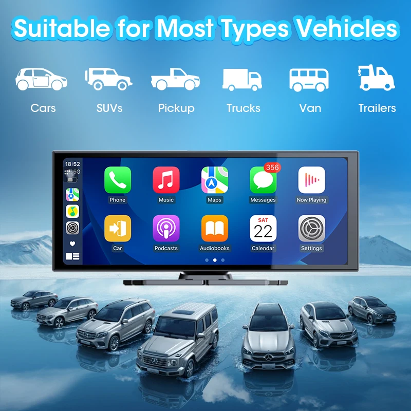 Develuck 11.26 بوصة 4K شاشة CarPlay اللاسلكية أندرويد السيارات مشغل وسائط متعددة مسجل قيادة واي فاي جهاز تسجيل فيديو رقمي للسيارات كاميرا الرؤية الخلفية AUX