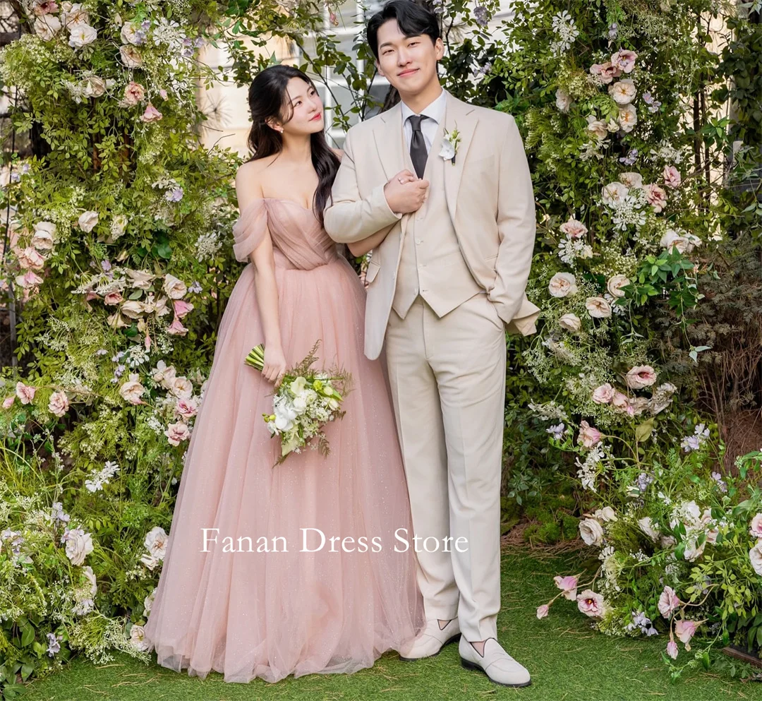 

FANAN с открытыми плечами розовый тюль трапециевидной формы вечерние платья корейский корсет свадебные женские платья платья для выпускного вечера по индивидуальному заказу