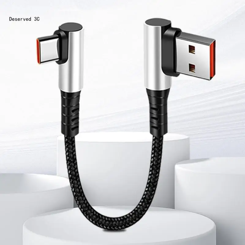 USB to Type C Fast Charging Cable 90 Degree Elbow Short Data Cord for Smartphones