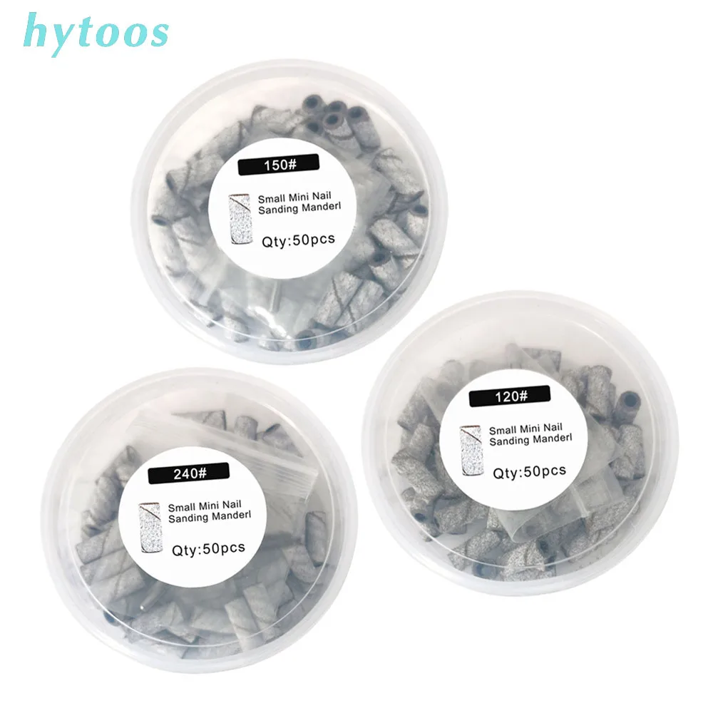 HYTOOS-Foret à ongles avec mini mandrin en acier inoxydable, bandes de ponçage zébrées, outil pour enlever le gel, accessoires de perceuse, boîte de 50 pièces, 3mm