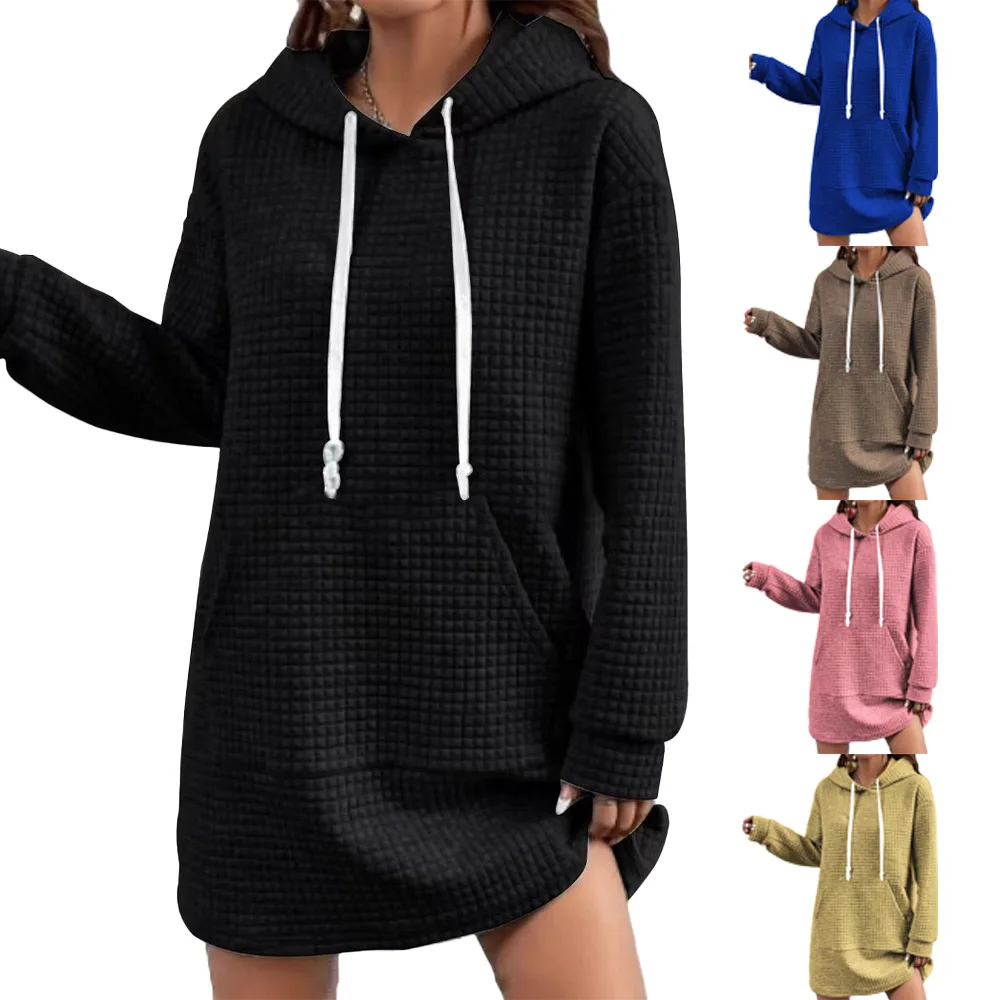 2025 فستان نسائي كاجوال بقلنسوة وأكمام طويلة ريترو