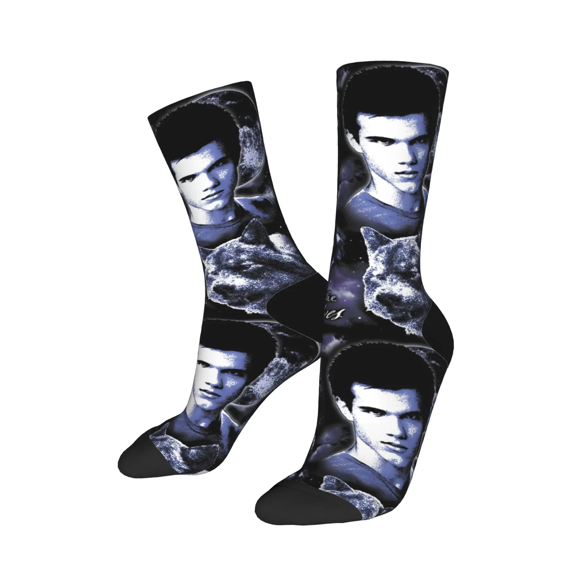 Fashion Twilight Jacob Black Werewolf I Run With The Wolves Basketball Socks Middle Tube Socks for Women Men Breathable