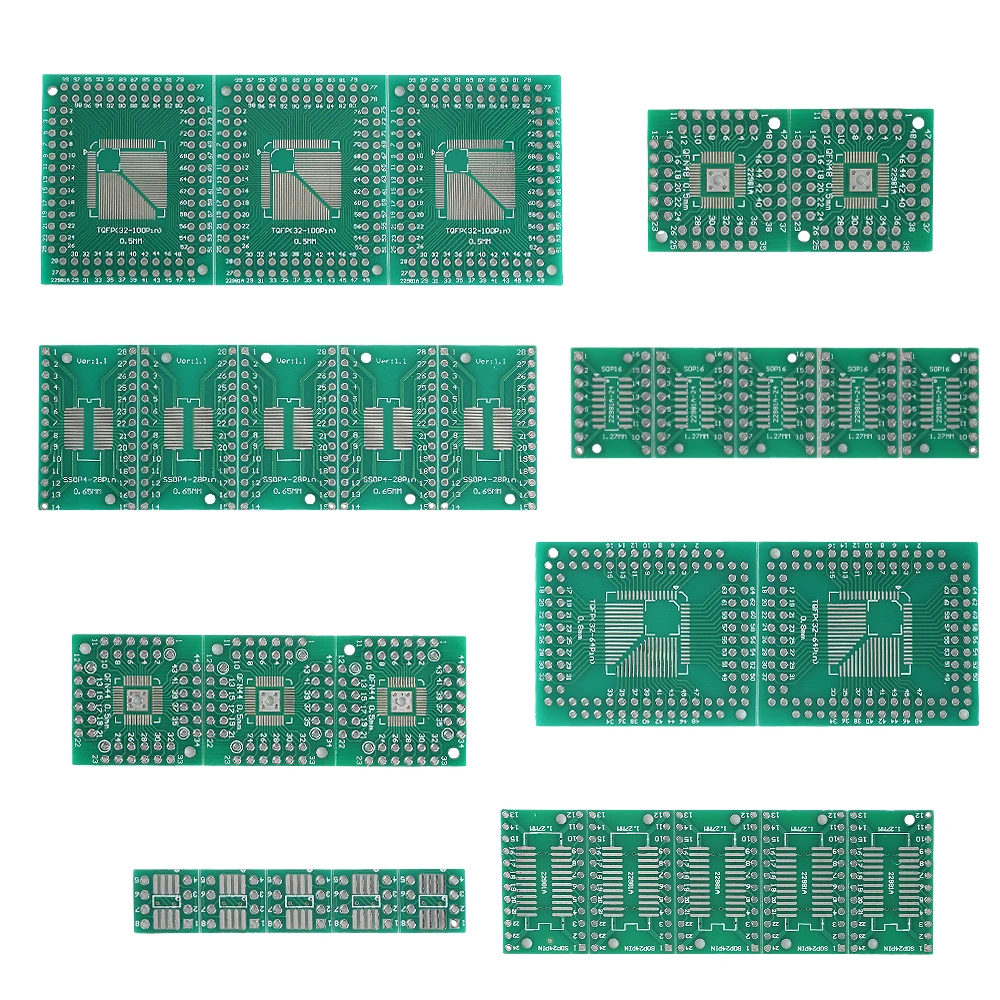 

330 шт. адаптер SMD к DIP, комплект печатных плат, 6 типов прототипов для FQFP32-100 QFN48 SOP8 16 24 28 SMT, набор печатных плат преобразователя