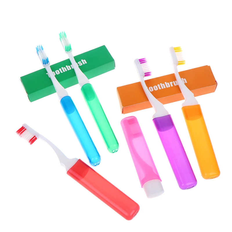 1/6Pcs Mini Portable Toothbrush With Case Transparent Candy Colors Foldable Saves Space Travel Small Dental Brush Adult In