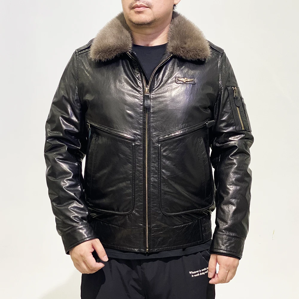 Detachable mink collar genuine leather clothing Men's detachable inner vegetable tanned sheepskin down jacket