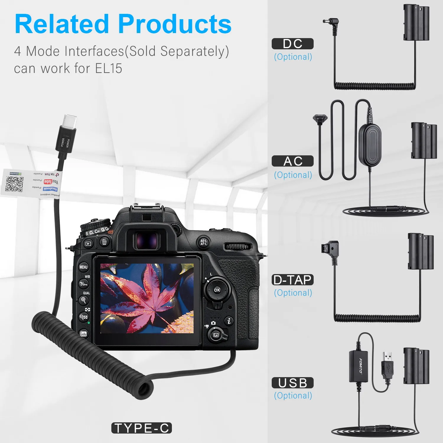 FOMITO EN-EL15 Сменный адаптер типа C для Nikon D500 D600 D610 D750 D780 D810 D800 D850 D7500 D7200 D7100