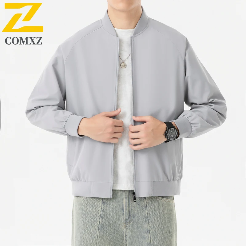 COMXZ عادية الوقوف طوق الرجال سترة في الهواء الطلق ركوب الدراجات معطف خفيف الحضرية الشارع نمط مريح ارتداء مقاومة الخريف سترة واقية جديدة
