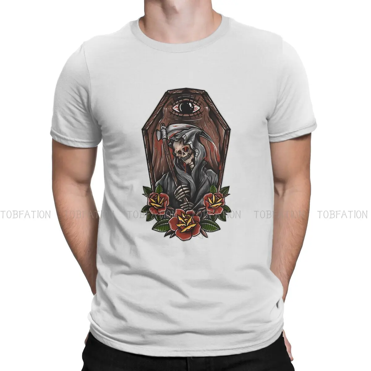 Tattoo Style Polyester TShirts Gream Reaper Print Homme T Shirt Funny Clothing 6XL