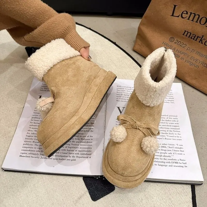 New Fashion Women Ankle Boots Winter Warm Short Plush Flat with Outdoors Non-slip Woman Loveliness Snow Boots Comfort Casual 40