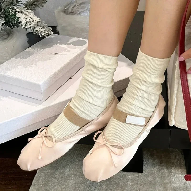 2024 Luxury Shoes Spring Bow Ballet Flat Shoes Female Temperament Mary Jane Ballerina Shallow Mouth Single Shoes