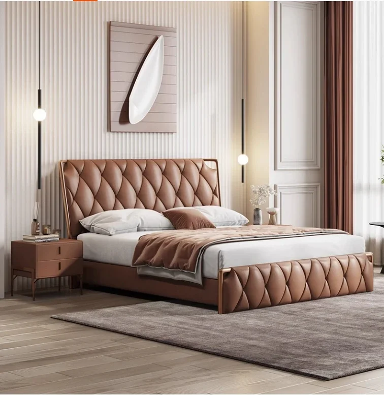 

-Modern king Deluxe Bed Frame with Upholstered Queen Bed Bedroom Furniture Wooden Material