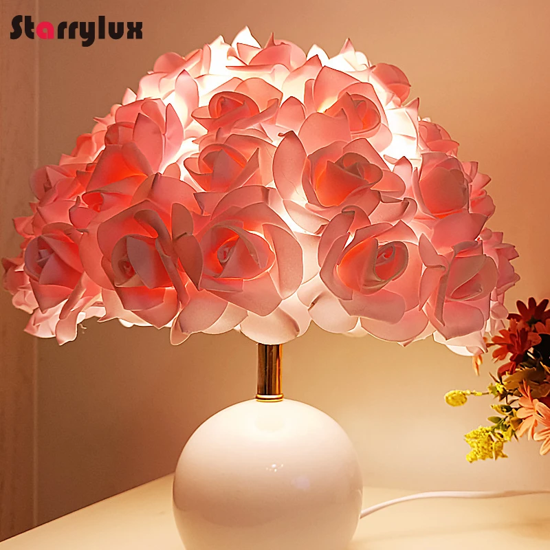 Creative Ceramic Umbrella Rose LED Table Lamp - Nordic Bedside Decor, Warm White Light, Gift Idea