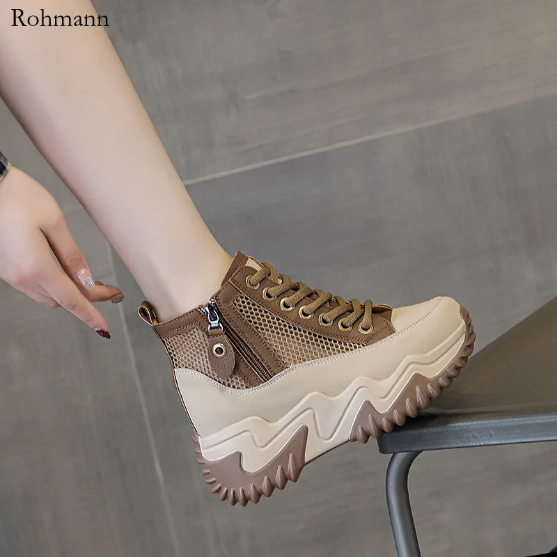 

Fall/Winter 2025 new fashionable platform soles with heightened casual trend boots with lace-up zipper high-top women's shoes