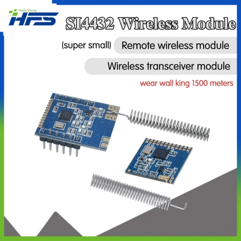 

SI4432 Mini Wireless Receiver Communication Module Set 240MHz to 930MHz Spring Antenna Distance 1000M