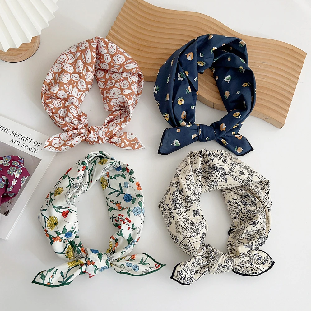 Handkerchief Fashion Headscarf Hijabs Women Sunscreen Headscarf Small Shawl Neckerchief DIY Headband Hair Scarves Floral Print