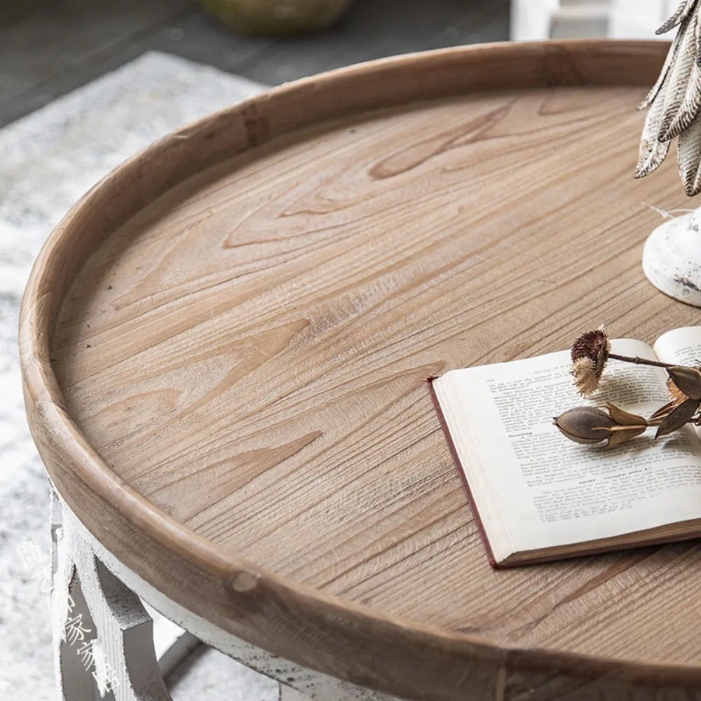 Magic art manufacturer, American style retro hollow solid wood coffee table wholesale, homestay living room, white simple wooden