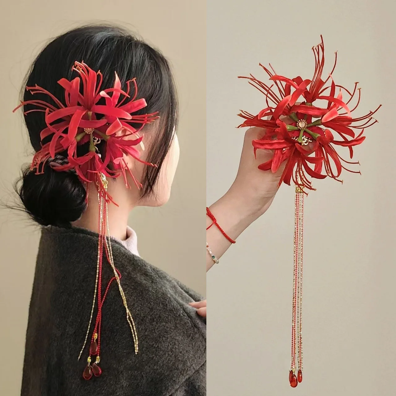 Retro Red Flower Grip Clip Red Spider Lily Hairpin For Women Birthday Wedding Party Decor Hair Accessories