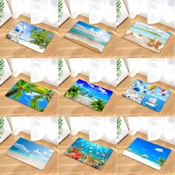 Sea Beach Palm Tree Scenery Decoration Kitchen Door Mats 40x60 Flannel Carpet Doormat Indoor Floor Bathroom Anti-Slip Rug