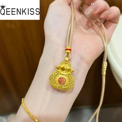 QEENKISS Vintage FU Gold Necklace Pendant For Women Wholesale Wedding Party Birthday Christmas Bride Mother Girl Gifts PT5161