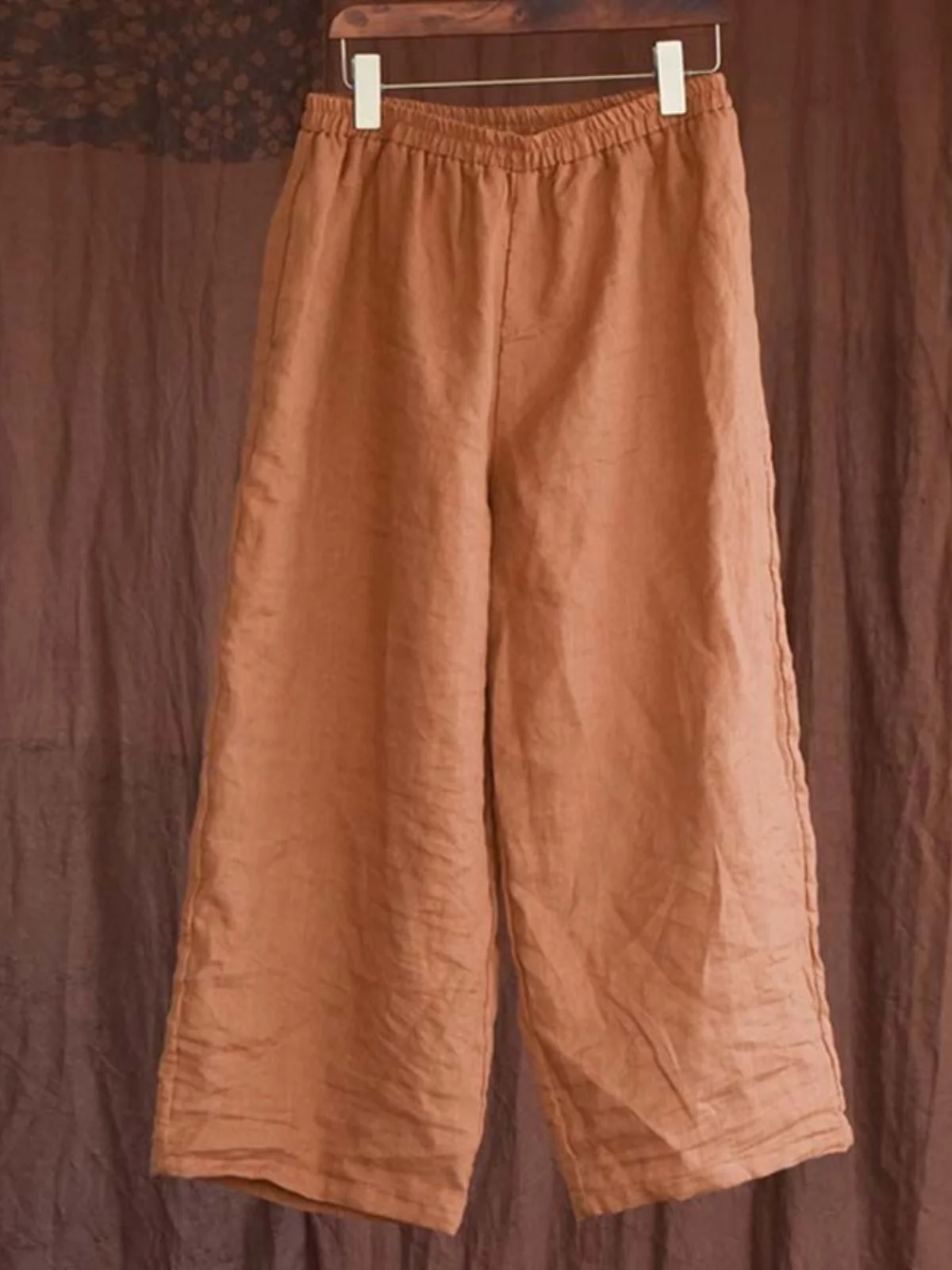 

Летние тонкие повседневные хлопковые льняные широкие брюки с девятью очками для женщин, простые брюки с талией для поездок на работу, этнические брюки