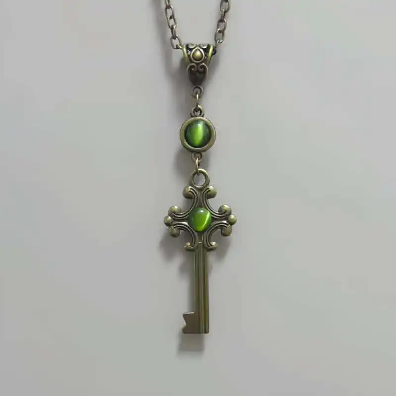 Green Cameo key necklace,Victoria jewelry,Vintage accessories,mysterious,magical,bronze color,Gothic style,key Choker For Women