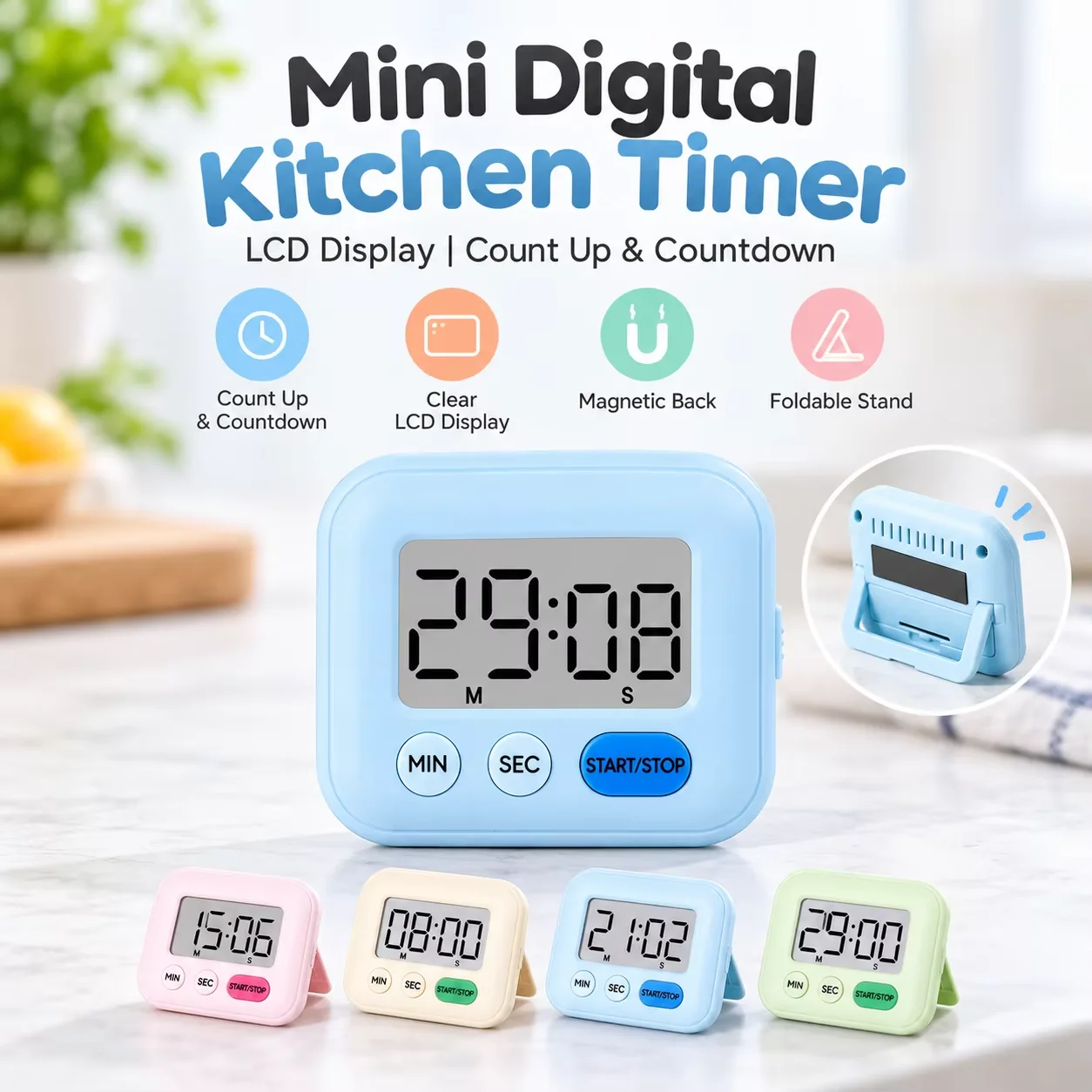 Digital Kitchen Timer With Magnetic Back LCD Display Countdown Count up Timer for Cooking Baking Classroom Study