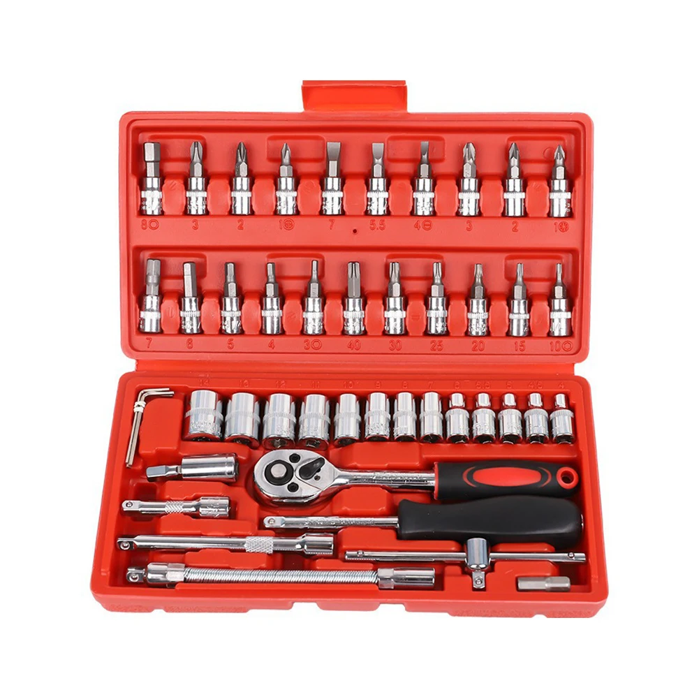 46pcs 1/4 Inch Drive Socket Ratchet Wrench Set Screwdriver Socket Bit Set With Storage Case For Auto Repairing & Household