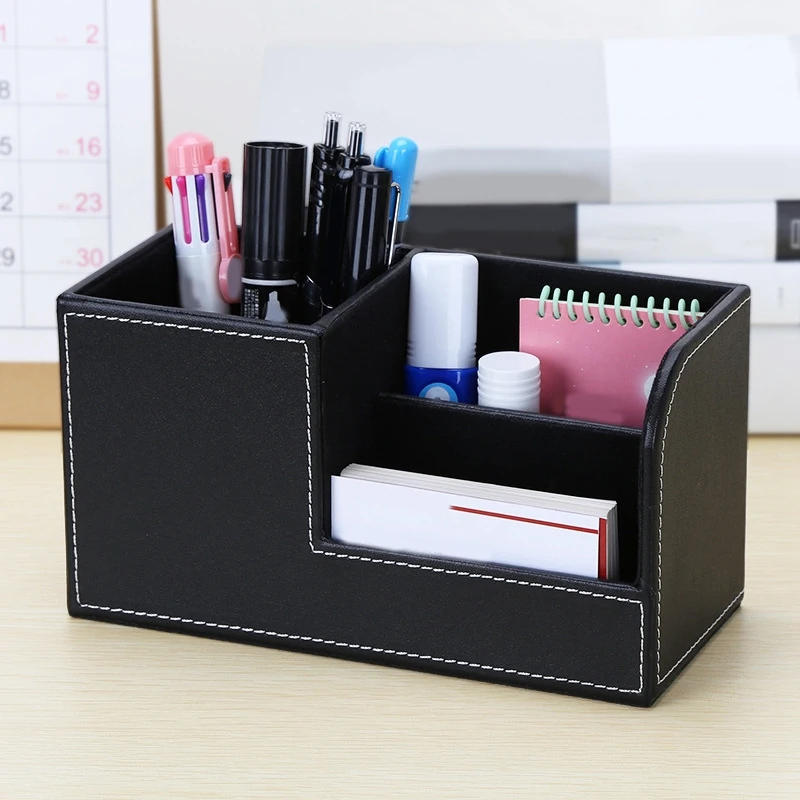 Couro Desk Organizer, Material de Escritório Titular, Papelaria, Caixa de armazenamento para cartão de visita, Caneta, Lápis, Remoto