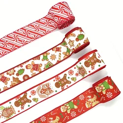 1 Pc 5 Yards Gingerbread & Peppermints Wired Christmas Ribbon, Faux Burlap, Red Edge, Wreath, Gift Wrap, Bows, Winter Decor