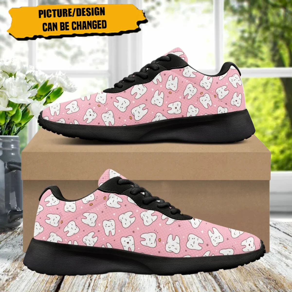 

Teeth Protect Pattern Women Training Running Shoes Cozy Lace-Up Flats Durable Gym Teen Sneakers Print On Demand tenis masculino