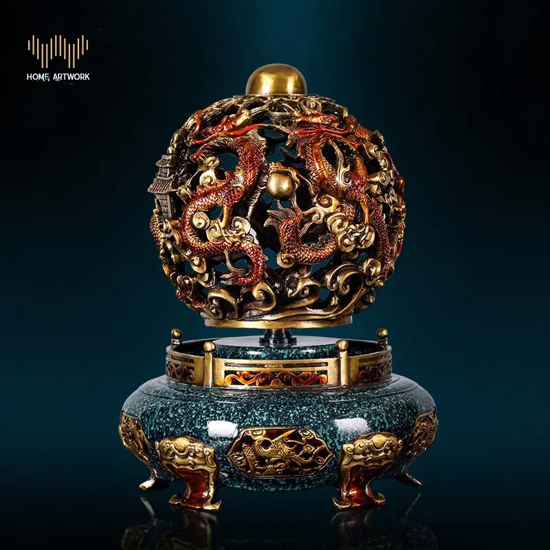 36CM large TOP ART CHINA Royal 9 Dragon Universe Auspicious fortune FENG SHUI ART home office business copper Sculpture Ornament
