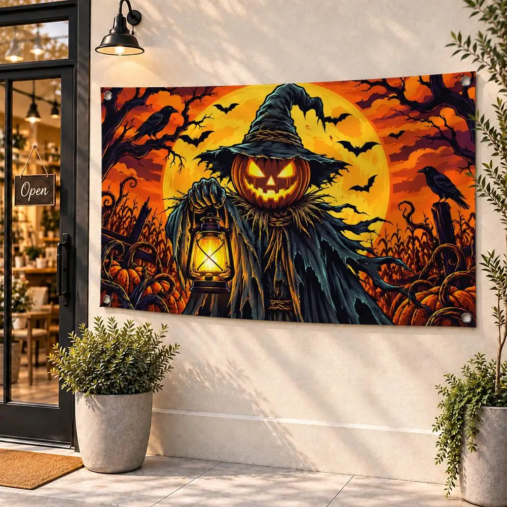 Halloween Scarecrow Flags Soft Durable Tapestry Skin-friendly For Outdoor Party Home Living Room Bar Bedroom Decoration