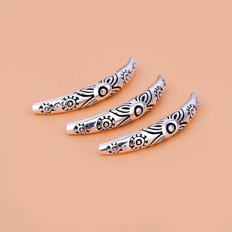 S925 Sterling Silver Tube retro Thai silver pattern elbow Silver Tube hand jewelry DIY Bracelet accessory material bag