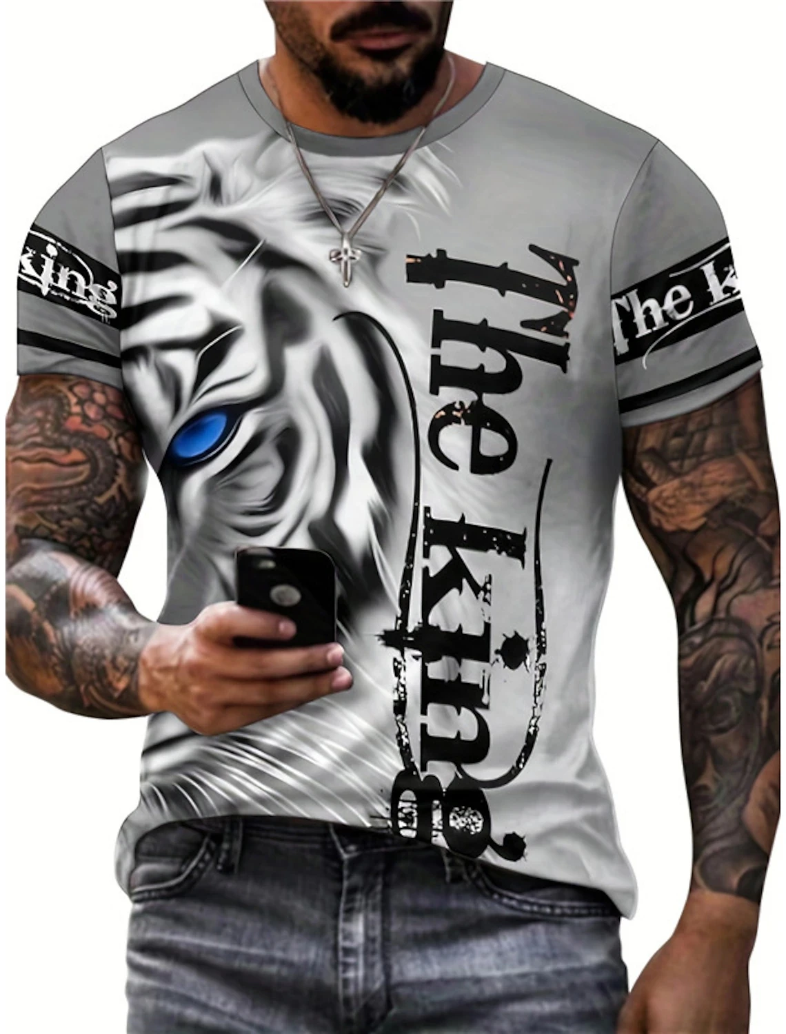 Fashion Design Men\'s Harajuku 3D Tiger Print T-Shirt Summer Vintage Short Sleeve Top Vintage Street T-Shirtfitnesst-Shirt2Xs-6Xl