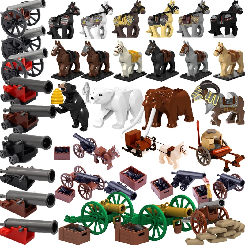 Building Block Accessories Medieval Knight Battle Sloppy Bear Deer Pig Animal Adult Toy Military Cannon Model Rope Saddle H058