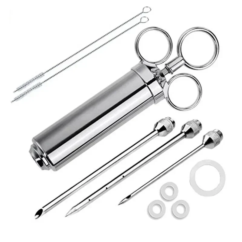 Kit de seringue d'injecteur de viande, gril, dinde, barbecue, assaisonnement, Sauce, aiguille de saveur, seringue de cuisson en acier inoxydable, outils de cuisine