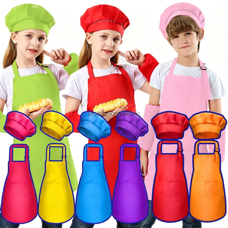 

New Kids Children Adult Parent-child Chef Apron Painting Cooking Class Suit Apron Chef Hat Suit for Boy Girls Halloween Costume