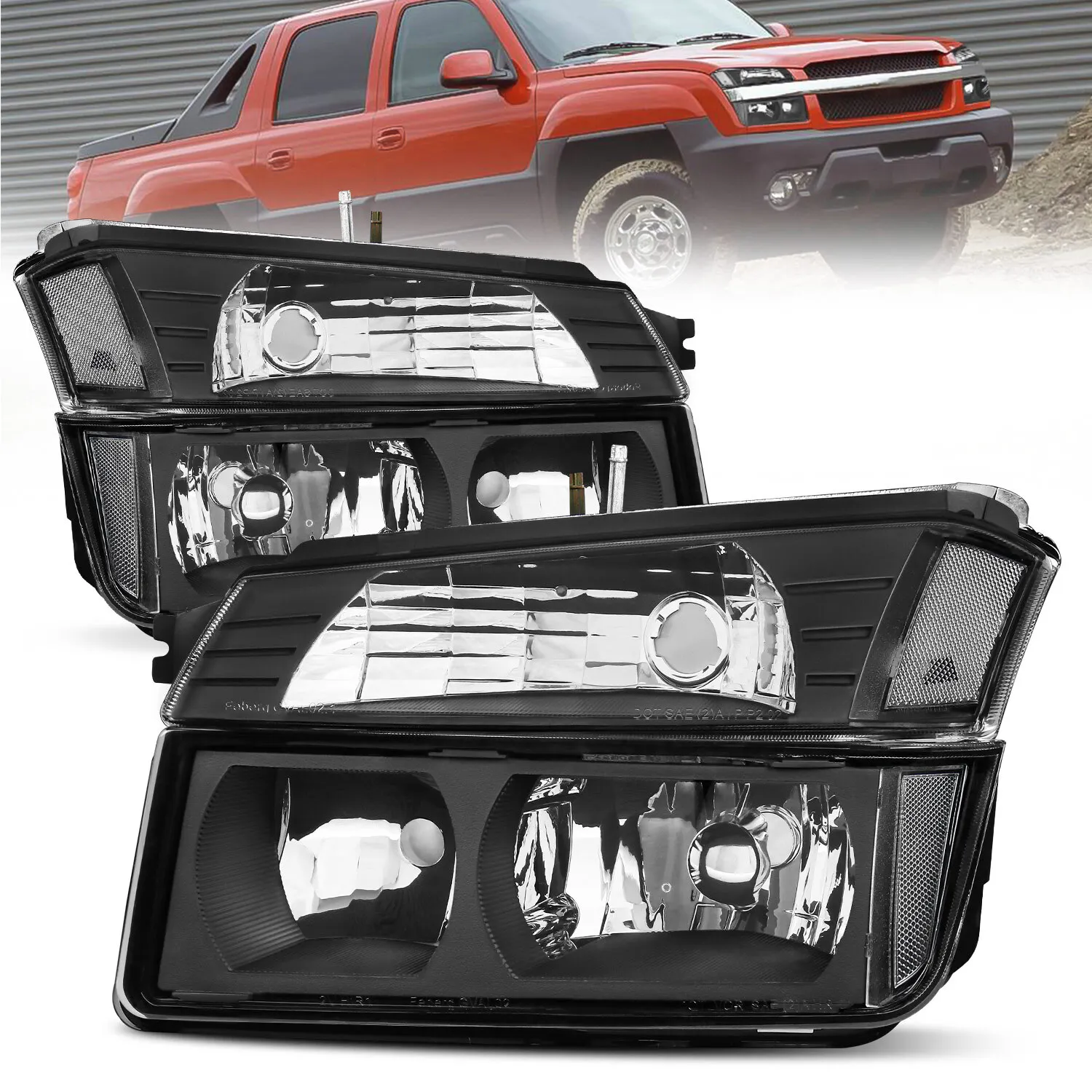 

2X черные фары в сборе для Chevrolet Avalanche 2002-2006 с обшивкой кузова